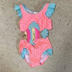 Kids Swim One Piece with Fish Design - Pink and Blue size 24 months